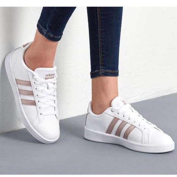 adidas cloudfoam advantage stripe women's shoes rose gold